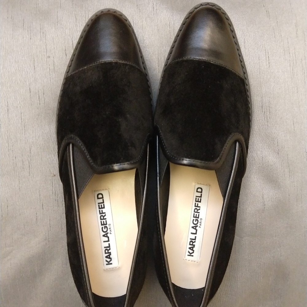 New Karl Lagerfeld black suede flats